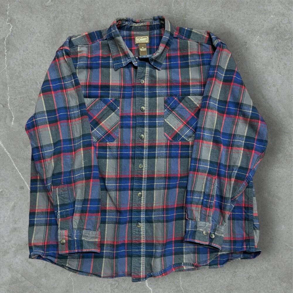 C.E. Schmidt Workwear Thick Flannel Button Up Shirt Gray Blue Men's Size 2X